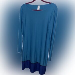 Women's Shift Dress Blue Navy Long Sleeve L Polyester Spandex